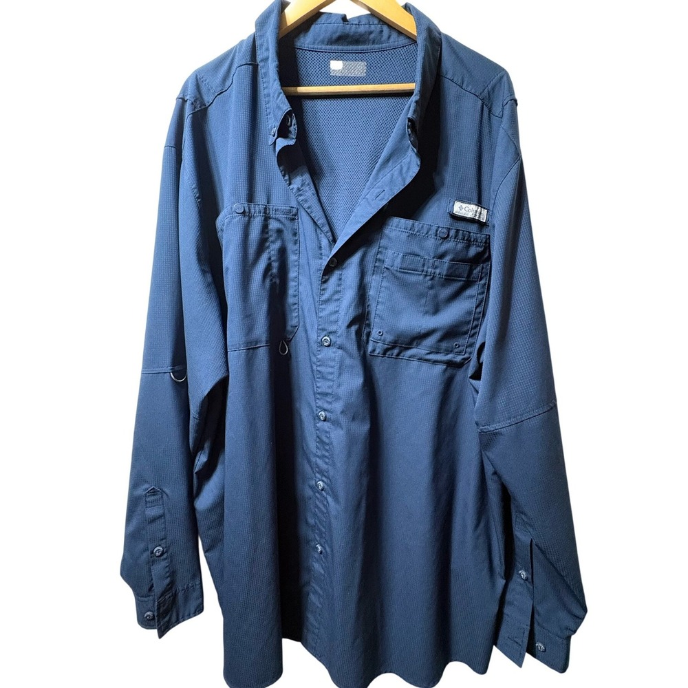 Columbia PFG Tamiami II Fishing Shirt Mens XL Navy Blue Ripstop Long Sleeve UPF
